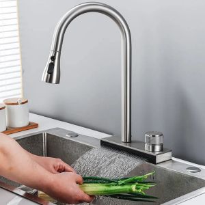Матиран каскаден смесител за кухненска мивка REA CONOR с изтеглящ се чучур с 3 функции