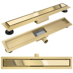 Златен линеен подов сифон NEOX GOLD 50/60/70/80/90/100 см за монтаж на плочка и въртяща основа