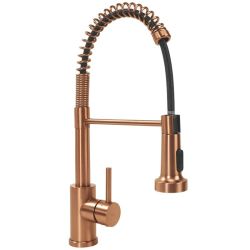 Меден матиран смесител за кухня REA COLIN BRUSHED COPPER с изтеглящ се 2-функционален чучур