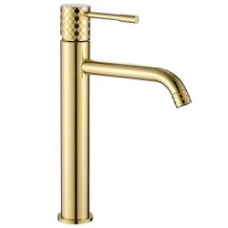 Златен висок смесител за мивка за баня REA LUNGO DIAMOND GOLD