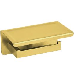 Златна матирана поставка за тоалетна хартия с поставка за телефон BALNEO QARX BRUSH GOLD