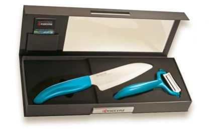 KYOCERA Комплект керамичен нож с белачка, цвят син