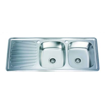 Двойна кухненска мивка от алпака за вграждане с ляв плот 120х50х16 см ICK 12050 SS