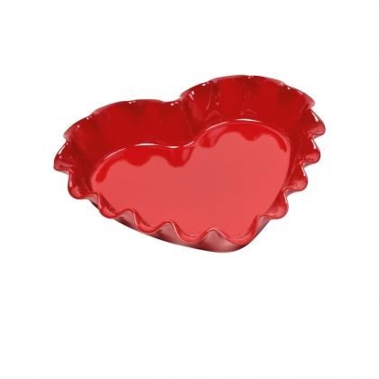 EMILE HENRY Керамична форма за тарт (сърце) "RUFFLED HEART DISH" - 33х29 см - цвят червен