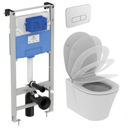 Промоционален комплект стенна тоалетна чиния CONNECT AIR RimLS+ и структура за вграждане