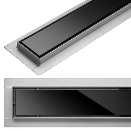 Линеен подов сифон за баня 60/70/80/90 см с черна стъклена решетка FALA