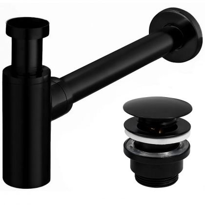 Черен луксозен сифон за мивка за баня REA с клик сифон