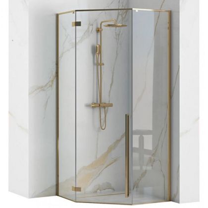 Златна петоъгълна душ кабина REA DIAMOND GOLD 80х80 см с 6 мм прозрачно стъкло
