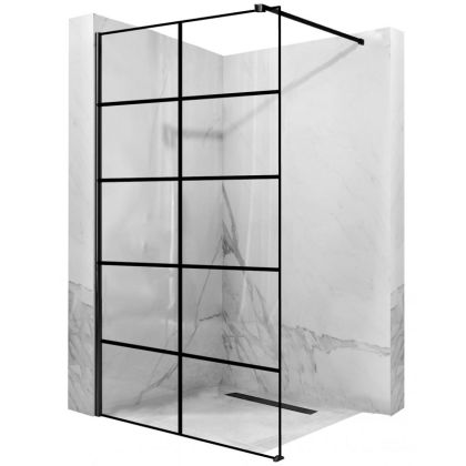 Черен стационарен параван за баня REA BLER-1 80/90 см с 8 мм прозрачно стъкло
