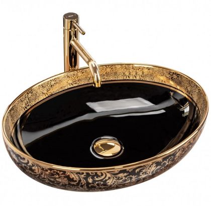 Черна мивка за баня за монтаж върху плот MARGOT BLACK/GOLD 52х40 см