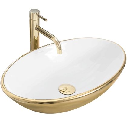 Златна мивка за баня за монтаж върху плот PAMELA GOLD/WHITE 53х33 см