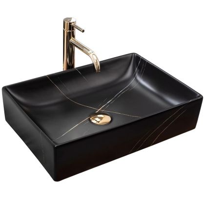 Черна мивка за плот INGA BLACK MARBLE 51х35 см