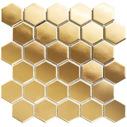 Златна стъклокерамична шестоъгълна мозайка REA HEXAGON GOLD 29,5х29,5 см