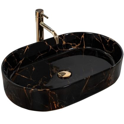 Черна мивка за плот NADIA BLACK MARBLE гланц 61х39 см