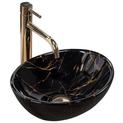 Черна мивка за плот SOFIA MINI BLACK MARBLE гланц 61х39 см