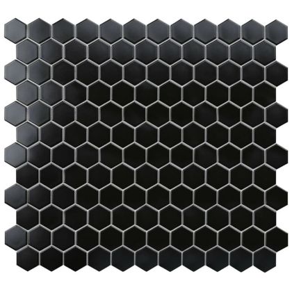 Черна керамична шестоъгълна мозайка REA HEXAGON BLACK 26х31 см