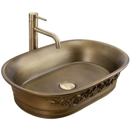 Мивка за баня за монтаж върху плот WILMA RUSTIC 55х38 см - старо злато