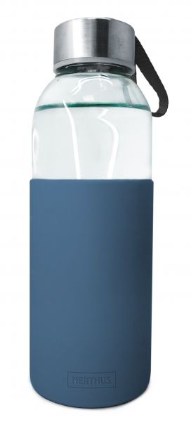 Nerthus Стъклена бутилка със силиконов протектор - 400 мл - синя