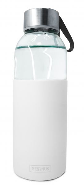 Nerthus Стъклена бутилка със силиконов протектор - 400 мл - бяла