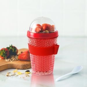 ASOBU Двустенна охлаждаща чаша с прибор “CHILL YO 2 GO“ - цвят червен