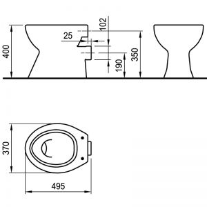 Тоалетна чиния CLASSICA с хоризонтално оттичане размери