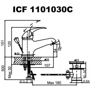 Смесителна батерия за умивалник ОЛИВИЯ стоящ с изпразнител ICF 1101030C
