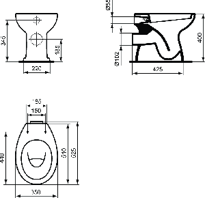 Тоалетна чиния SEVA DUO с хоризонтално оттичане стояща VIDIMA W719901 - размери