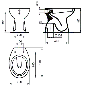 Стояща тоалетна чиния SEVA DUO с вертикално оттичане VIDIMA W719801 - размери
