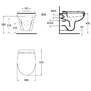 Окачена  тоалетна чиния SEVA DUO VIDIMA W720301 - размери