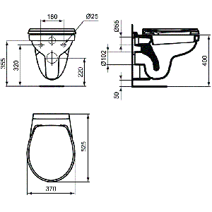 Стенна тоалетна чиния SEVA FRESH VIDIMA E406501 - размери