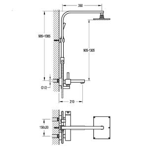 Стационарна душ система за баня PICASSO с чучур BERGSEE BS8167-38