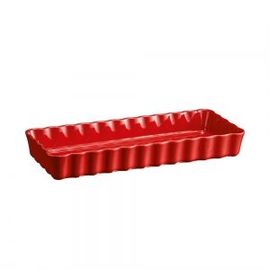 EMILE HENRY Керамична плитка правоъгълна форма за тарт "SLIM RECTANGULAR TART DISH" - 36х15 - цвят червен