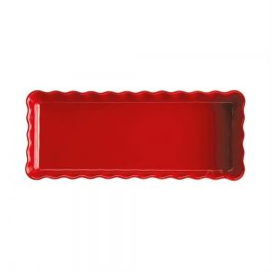 EMILE HENRY Керамична плитка правоъгълна форма за тарт "SLIM RECTANGULAR TART DISH" - 36х15 - цвят червен