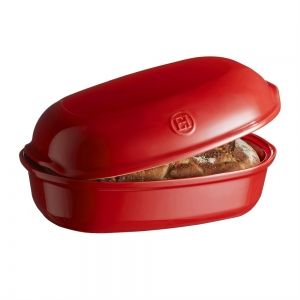 EMILE HENRY Керамична елипсовидна форма за печене на хляб "ARTISAN BREAD BAKER" - 34х22х15 см - цвят червен