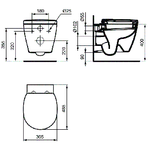 Окачена тоалетна чиния CONNECT SPACE със седалка с плавно затваряне IDEAL STANDARD