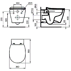 Конзолна тоалетна чиния CONNECT без ринг с ултратънка седалка със забавено падане IDEAL STANDARD