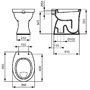 Тоалетна чиния с вертикално оттичане EUROVIT с медицинско предназначение IDEAL STANDARD V313101