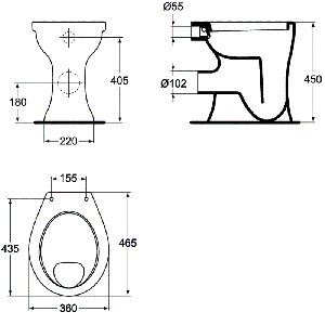 Тоалетна чиния за инвалиди с медицинско предназначение EUROVIT с хоризонтално оттичане IDEAL STANDARD V311401