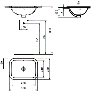 Умивалник за баня за вграждане под плот CONNECT 50 см IDEAL STANDARD E505801