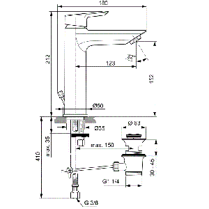 Смесителна батерия за умивалник за баня TESI GRANDE с удължено тяло с изпразнител IDEAL STANDARD A6563AA
