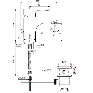 Смесителна батерия за умивалник за баня CERAPLAN III GRANDE с изпразнител IDEAL STANDARD B0773AA