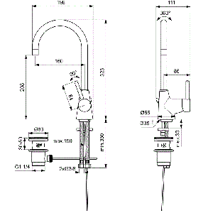 Смесителна батерия за умивалник за баня CERALINE с висок въртящ се чучур IDEAL STANDARD BC195AA