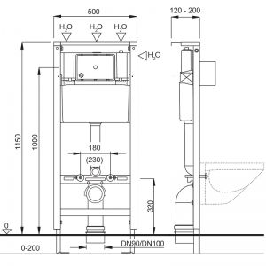 Структура за вграждане за стенна тоалетна чиния с хром бутон LIV FIX 7522 