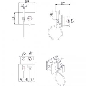 Черен комплект смесител за душ за вграждане с ръчен интимен душ ICT 3315B