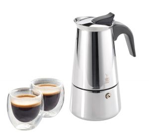 GEFU Комплект стоманена кафеварка за 4 бр. кафета “EMILIO“ и 2 бр. двустенни чаши за еспресо