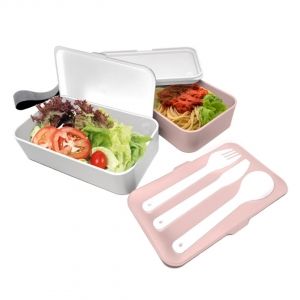 Nerthus Комплект херметически кутии за храна с прибори - 2 х 500 мл - цвят розов/бял