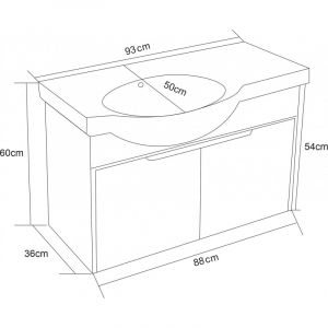 Конзолен долен шкаф за баня от PVC 93 см ICP 9363