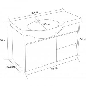 Конзолен долен шкаф за баня от PVC 93 см ICP 9376
