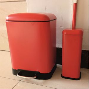 Комплект кошче за баня 6 л с капак и четка за тоалетна чиния червени ICA 8286R