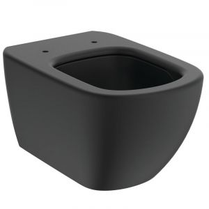 Черна окачена тоалетна чиния TESI AquaBlade с утратънка седалка с плавно затваряне IDEAL STANDARD